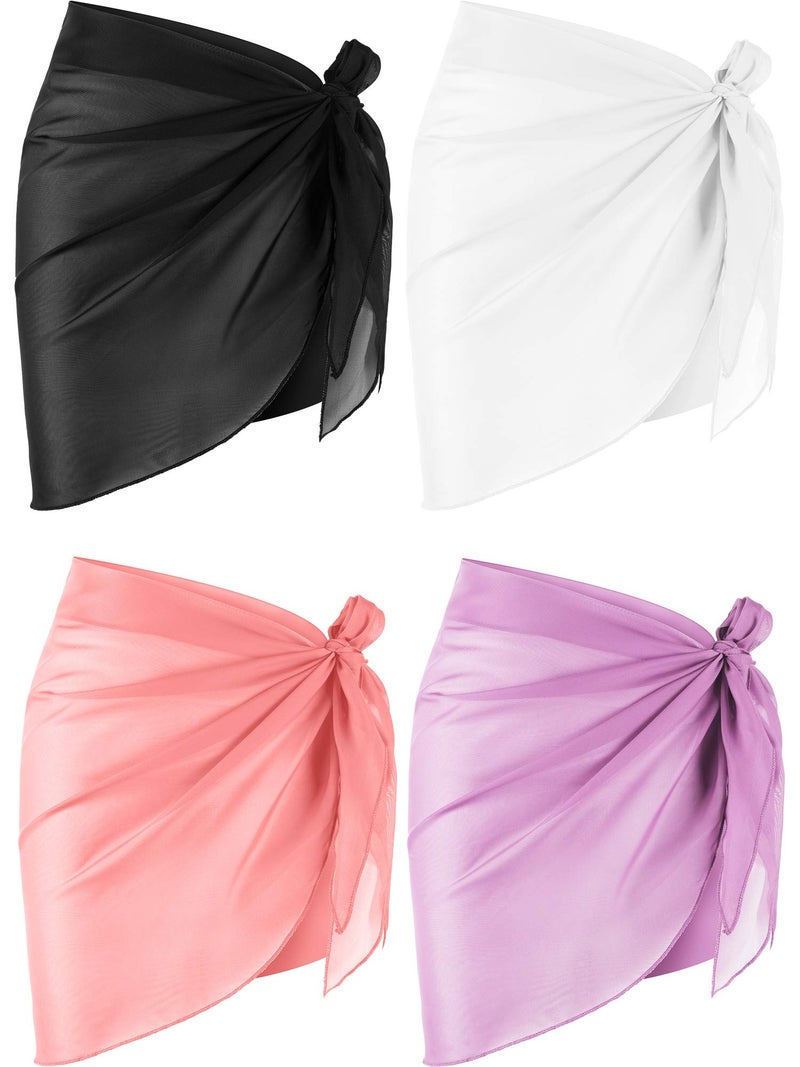 Chuangdi 4 Pcs Sarongs Coverups for Women Swimsuit Wrap Skirt Beach Bikini Bottom Cover up Short Skirt Chiffon Cover Ups for Swimwear(Black, White, Pink and Purple) - Image 1